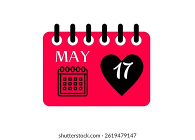 17 may month single day vector, illustration, calendar with red, black and white color background calendar icon of may 17