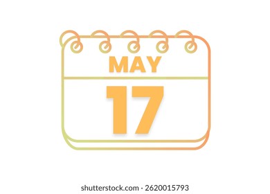 17 maio mês vetor dia único, ilustração, calendário com cor laranja, amarelo, marrom e branco ícone de calendário de fundo de maio 17
