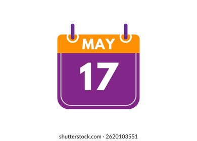 17 maio mês vetor dia único, ilustração, calendário com laranja, roxo, cinzas e branco cor de fundo calendário ícone de maio 17