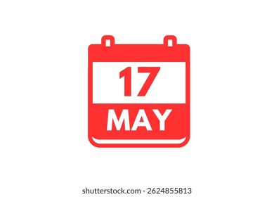 17 maio mês vetor dia único, ilustração, calendário com vermelho e branco ícone de calendário de fundo de cor de 17 de maio