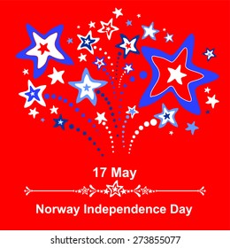 17 May. Norway Independence Day. Celebration Red Background With Firework And Place For Your Text. Vector Illustration 