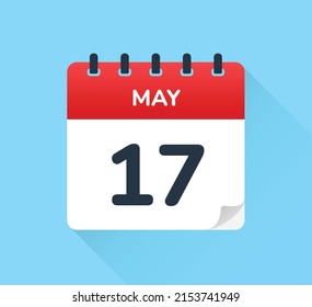 17 May, seventeen of the month. Calendar page icon template on blue background.