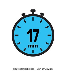 17 minute Timer, clock, stopwatch isolated icons. Countdown timer symbol. Minute timer, Time measure, Chronometer, Alarm.