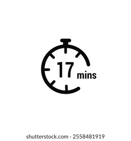 17 Minutes Clock Icon white design background.