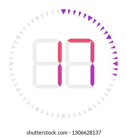 The  17 minutes, stopwatch vector icon, digital timer. Vector digital count down circle board with circle time pie diagram. Watch outline style design, designed for web and app.