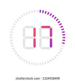 The 17 minutes, stopwatch vector icon, digital timer. Vector digital count down circle board with circle time pie diagram. Watch outline style design, designed for web and app.