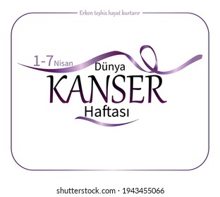 1-7 Nisan dünya kanser haftası (April 1-7, world cancer week) concept vector illustration. Erken teşhis hayat kurtarır. (Translate: Early diagnosis saves lives)