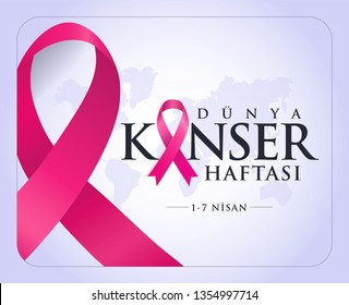 1-7 nisan kanserle savaş haftası, kanser günü Translation: February 4, World Cancer Day. Creative greeting card design, world healthy concept, illustration ribbon banner. Template for graphics vector.