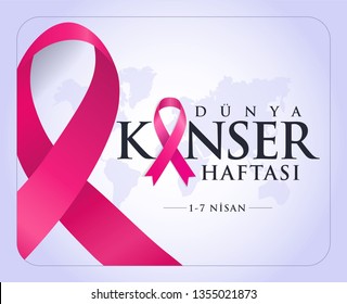 1-7 nisan kanserle savaş haftası, kanser günü Translation: February 4, World Cancer Day. Creative greeting card design, world healthy concept, illustration ribbon banner. Template for graphics vector.