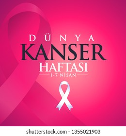 1-7 nisan kanserle savaş haftası, kanser günü Translation: February 4, World Cancer Day. Creative greeting card design, world healthy concept, illustration ribbon banner. Template for graphics vector.