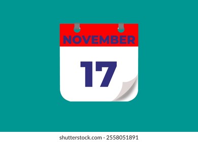 17 November calendar icon text page monthly web design on red, and blue background vector, icon, or illustration with the month of November 17