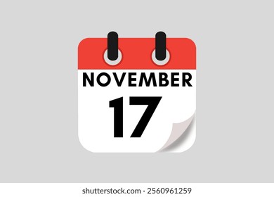 17 November calendar icon text page monthly web design on red, white, black and ash background vector, icon, or illustration with the month of November 17