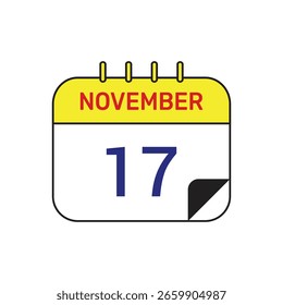 17 de noviembre Calendario Icono Diseño de Ilustración vectorial