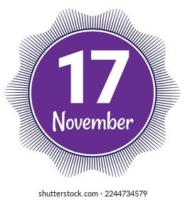 17 November, Date template. Useful design for calendar or event promotion. Vector illustration EPS 10 File. Isolated on white background. 