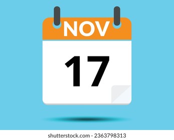 17 de noviembre. Calendario de icono plano aislado en fondo azul. Ilustración vectorial.