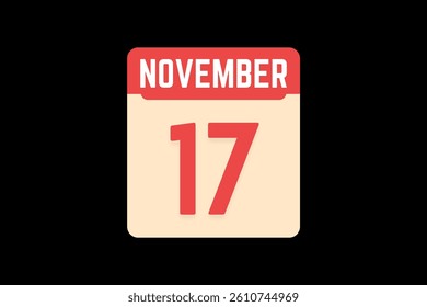 17 November icon text page monthly web design on coral, white, tangerine and black background vector, icon, or illustration with the month of November 17
