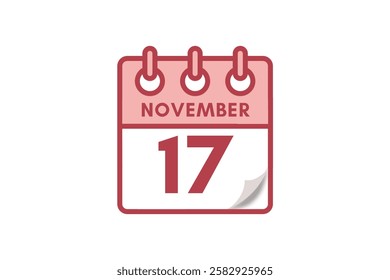 17 November month single day vector, illustration, calendar with maroon, rose and white color background calendar November 17