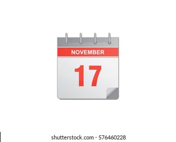 17 November red calendar vector illustration on white background