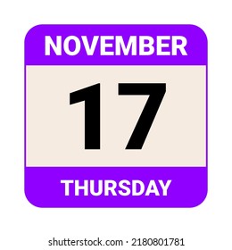 17. November, Donnerstag. Datumsvorlage. Nützliches Design für Kalender- oder Veranstaltungswerbung. EPS10 Datei, Vektorgrafik