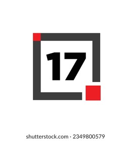 17 number with a gray square icon. 17 number monogram.