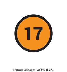 17 Number icon vector Orange Circle with Black design