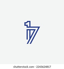 17 number seventeen logo. Minimal line outline style vector icon symbol sign illustration