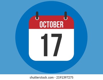 Vector del calendario azul del 17 de octubre. Calendario de octubre con círculo en fondo claro.