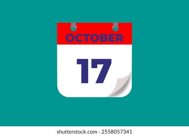 17 October calendar icon text page monthly web design on red, and blue background vector, icon, or illustration with the month of October 17