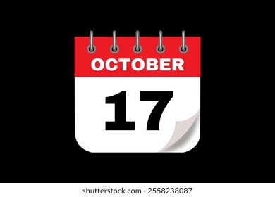 17 October calendar icon text page monthly web design on red, white and black background vector, icon, or illustration with the month of October 17