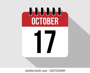 17 October calendar vector icon. Red october date for the days of the month