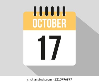 17 October calendar vector icon. Yellow october date for the days of the month and week