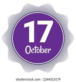 17. Oktober, Meldedatum. Nützliches Design für Kalender- oder Veranstaltungswerbung. EPS10 Datei, Vektorgrafik. Einzeln auf weißem Hintergrund.