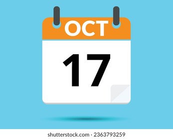 17 October. Flat icon calendar isolated on blue background. Vector illustration.