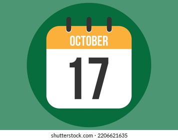 Vector del calendario verde del 17 de octubre. Calendario de octubre con círculo en fondo claro.