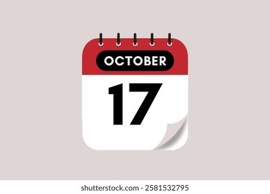 17 October month single day vector, illustration, calendar with rose red, black and off-white color background calendar October 17