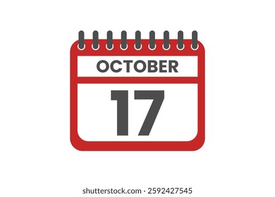 17 October month single day vector, illustration, calendar with red, black and white color background calendar October 17