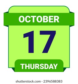 17. Oktober, Donnerstag. Datumsvorlage. Nützliches Design für Kalender- oder Veranstaltungswerbung. EPS10 Datei, Vektorgrafik. Einzeln auf weißem Hintergrund. 
