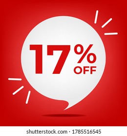 17% off . Banner with seventeen percent discount. White bubble on a red background vector.