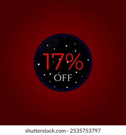 17% de desconto. Preto e vermelho com estrelas. Promoções de compras, Vendas de lojas. Design de vetor de marca. Dezessete por cento de desconto.