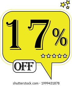 17% off Floating yellow balloon for promotional offers and discounts.