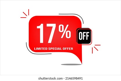 17% off limited offer. White and red banner with clearance details