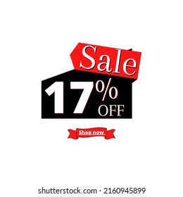 17% off sale shop now, black discount design with red banner 