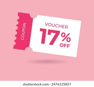 17% Rabatt auf Sale Voucher Coupon. 17 Prozent Promotion Illustration. Tag Label, Sale Banner mit Rabatt-Coupon. Pink Vektorgrafik Geschenkgutschein.