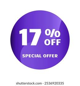 17 % Rabatt. 17 Prozent Rabatt, Sonderangebot. Design-Vorlage für Rabattverkaufsbanner. Rabattmarkierung. Vektorgrafik. Purple Design.