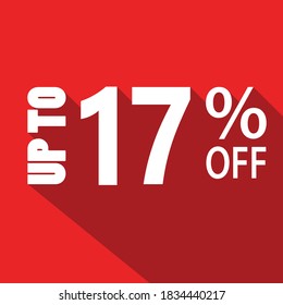 up to 17% off white text on a red background