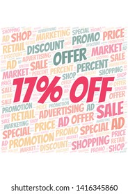 17% Off word cloud. Wordcloud made with text only.