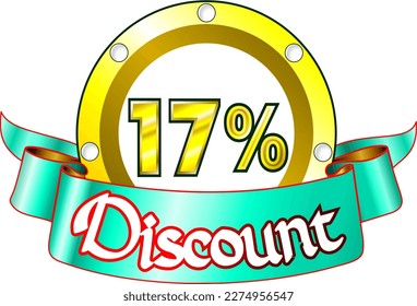 17% off, yellow disk and green ribbon, vector illustration for wholesale and retail, illustrative art, beautiful illustration, vector. God is good!
