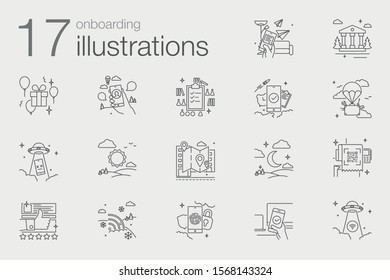 17 outline icons for launch, empty and other page on mobile app