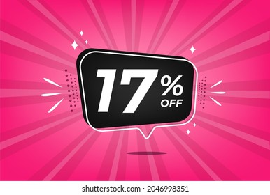 17 percent discount. Pink banner with floating balloon for promotions and offers.