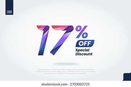 17 Percent Off Banner Vector with Modern 3D Gradient Typography for Sale Promotion